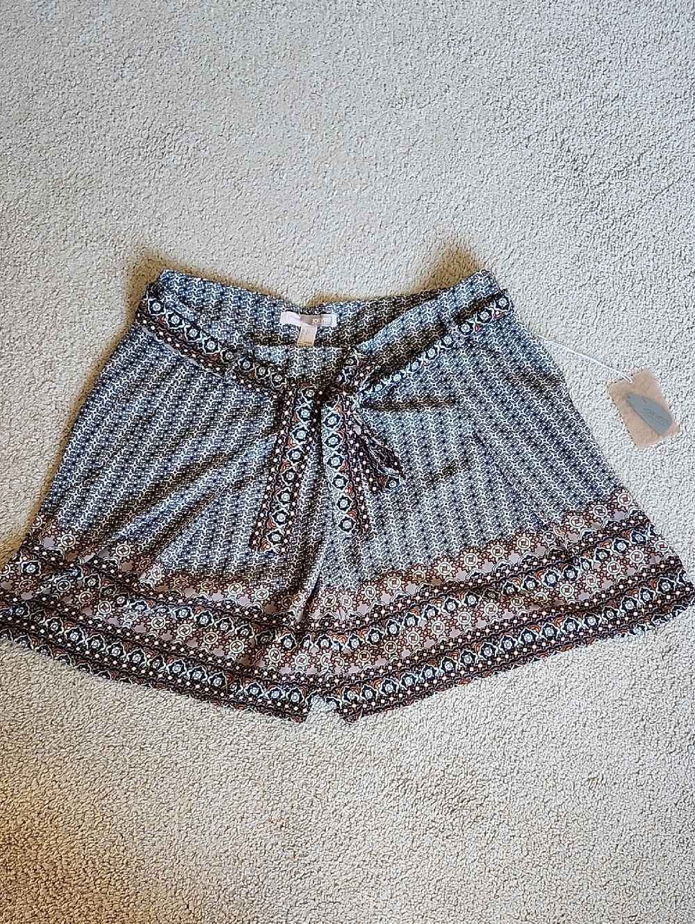 Forever 21 Blue and Brown Printed Drawstring With Button B.